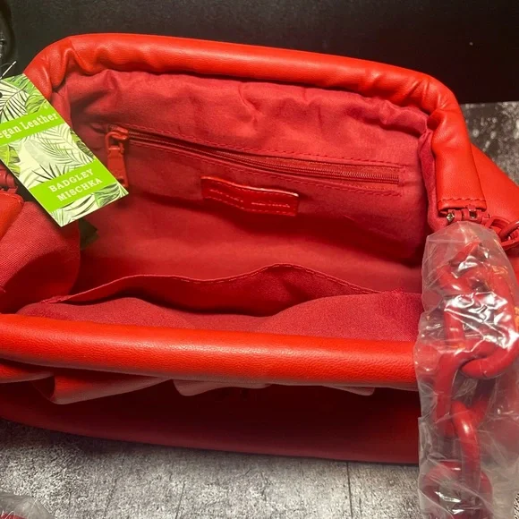Badgley Mischka Bold Red Clutch with Chain - Picture 2 of 7